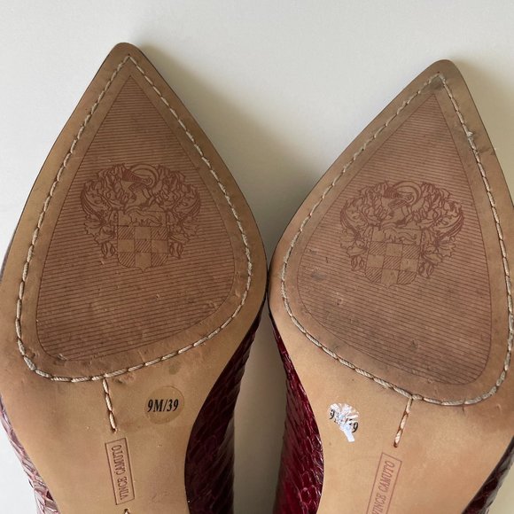 Vince Camuto Heels Pointy Toe Pumps Heels With Snake Print Plum Redish EUC - Picture 7 of 16